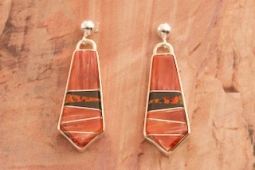 Calvin Begay Genuine Spiny Oyster Shell Sterling Silver Earrings